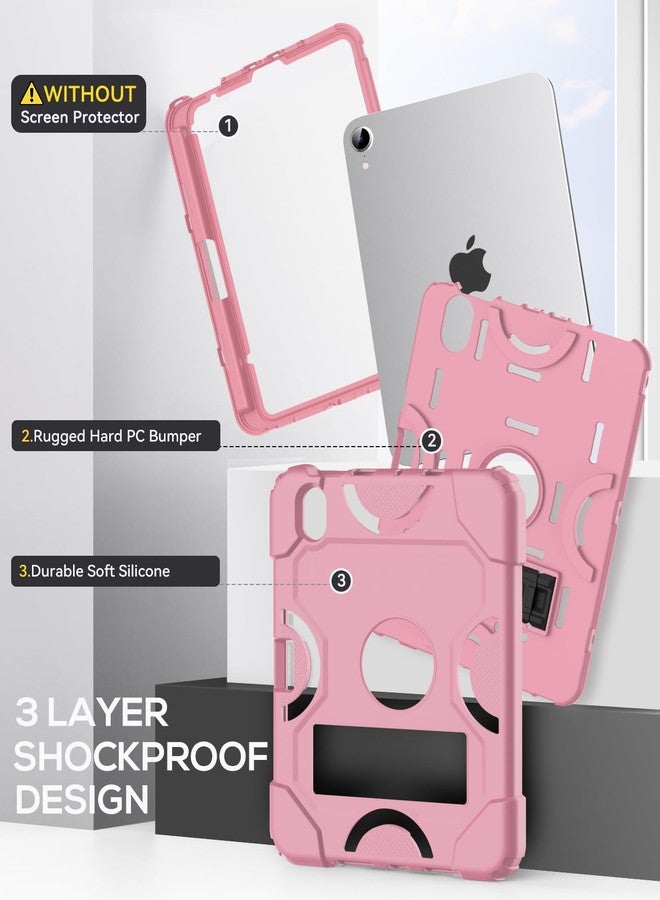 cantis جراب كانتيس لجهاز iPad mini 7 A17 Pro 2024/ iPad mini 6 2021 مقاس 8.3 بوصة، غطاء متين مقاوم للصدمات لجهاز iPad mini من الجيل السابع/السادس مقاس 8.3 بوصة مع حامل قلم، لون ذهبي وردي - Image 4